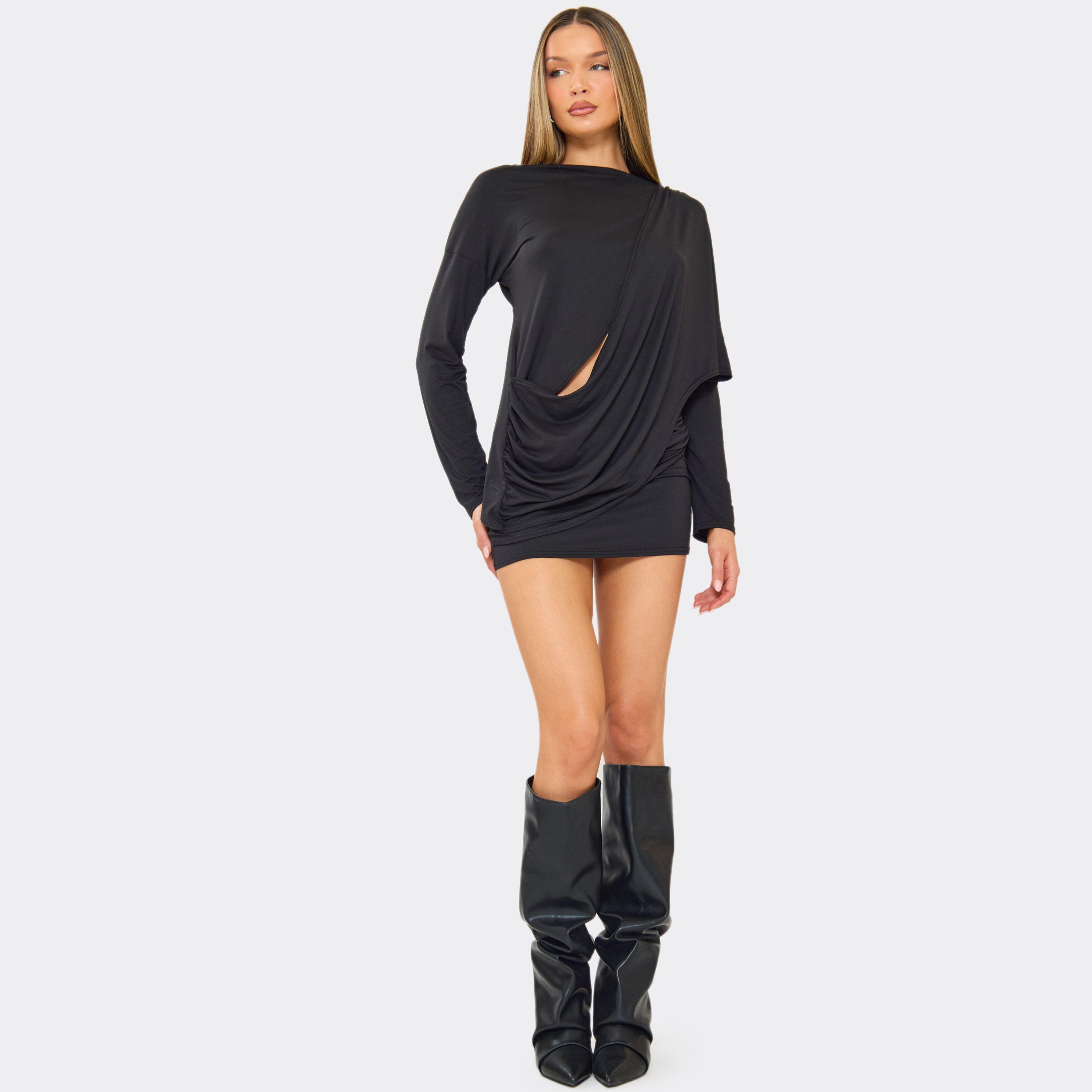 Mid Rise Drape Detail Mini Skirt In Black, Women's Size UK 8