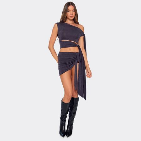 Low Waist Tie Detail Mini Skirt In Navy Blue Slinky, Women's Size US