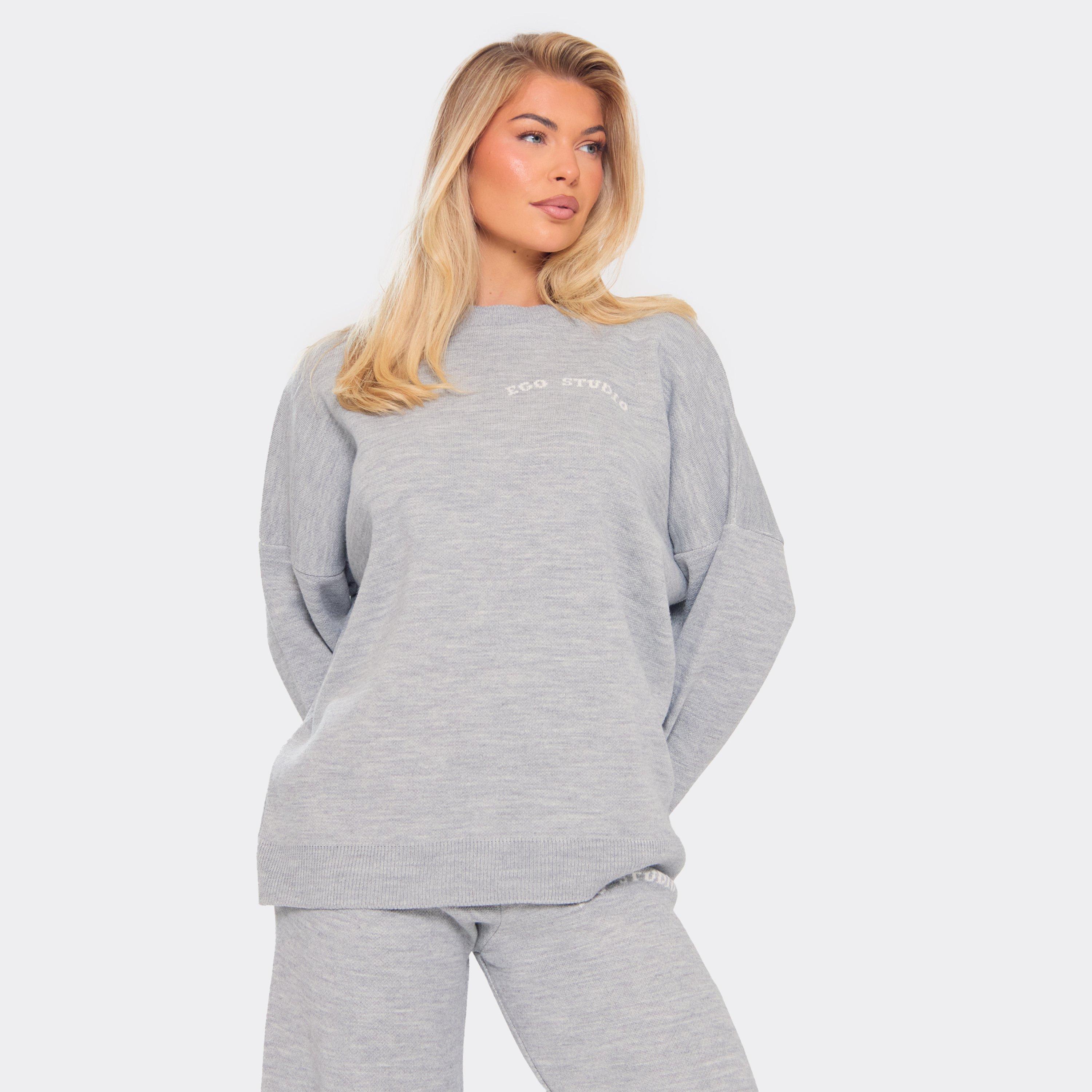 Long Sleeve Ego Studio Oversized Jumper In Light Grey Knit, Women’s