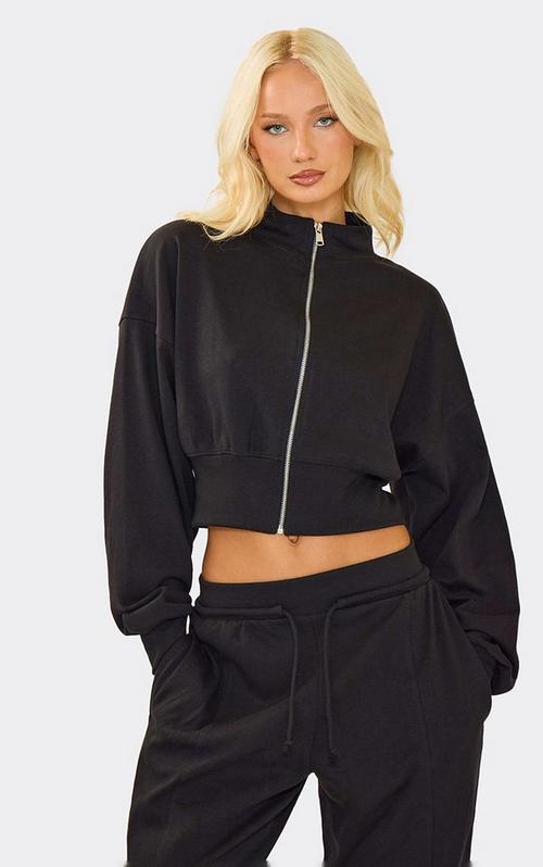 Zip Through Cropped Hoodie In Black Acid Wash | EGO US | EGO
