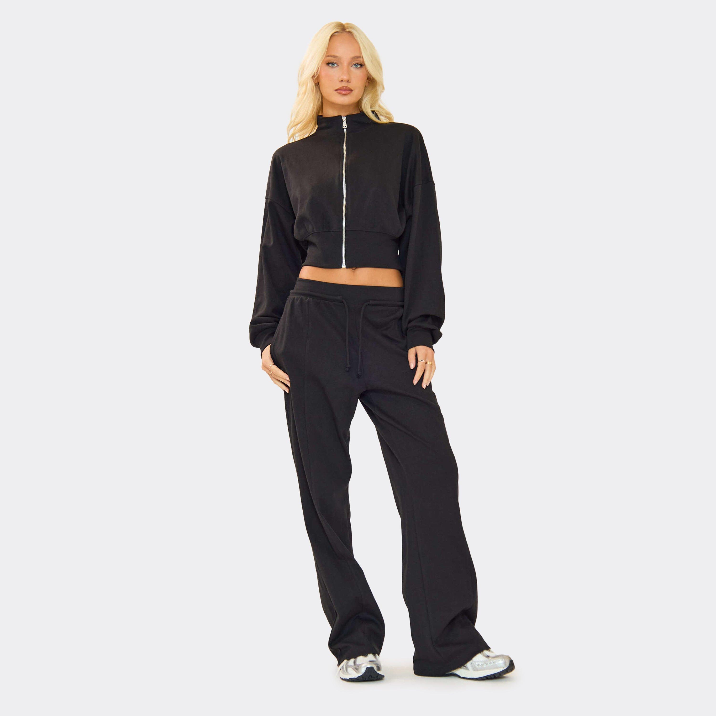 Interlock Drawstring Waist Straight Leg Joggers In Black, Women’s