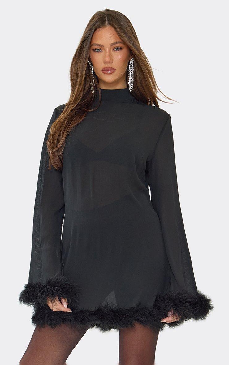 feather dress long sleeve Jovani 41077 Mother of the Bride Formal Wedding Guest Hot Pink Feather Embellished Long