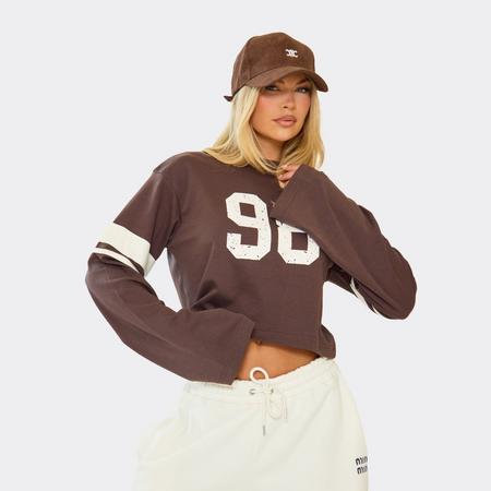Long Sleeve Oversized Graphic T-Shirt In Chocolate Brown, Women's Size US