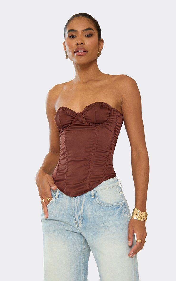Zip Front Cut Out Back Detail Racer Bodysuit In Washed Chocolate