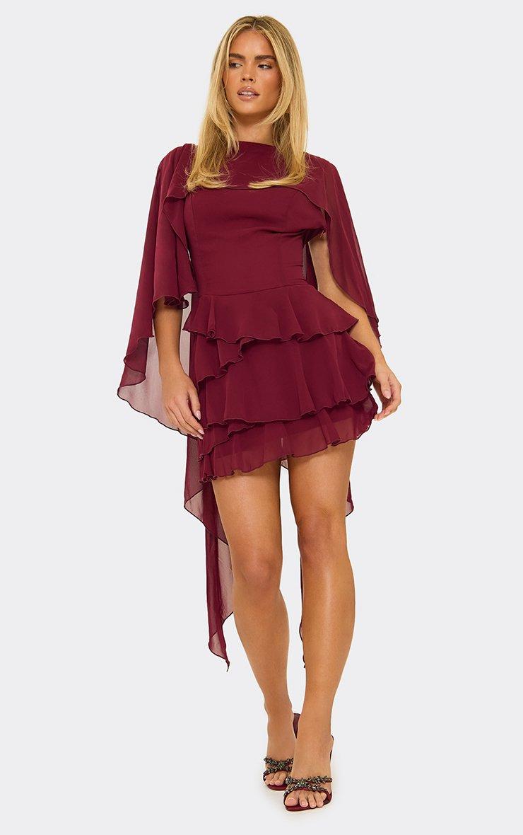 mini maroon dress Widow Chiffon With Bell Sleeves And Cross Charm Hand Wash Cold Bilbao Long Sleeve Mini Dress