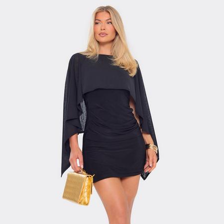 Cape Overlay Ruched Detail Mini Dress In Black, Women's Size US