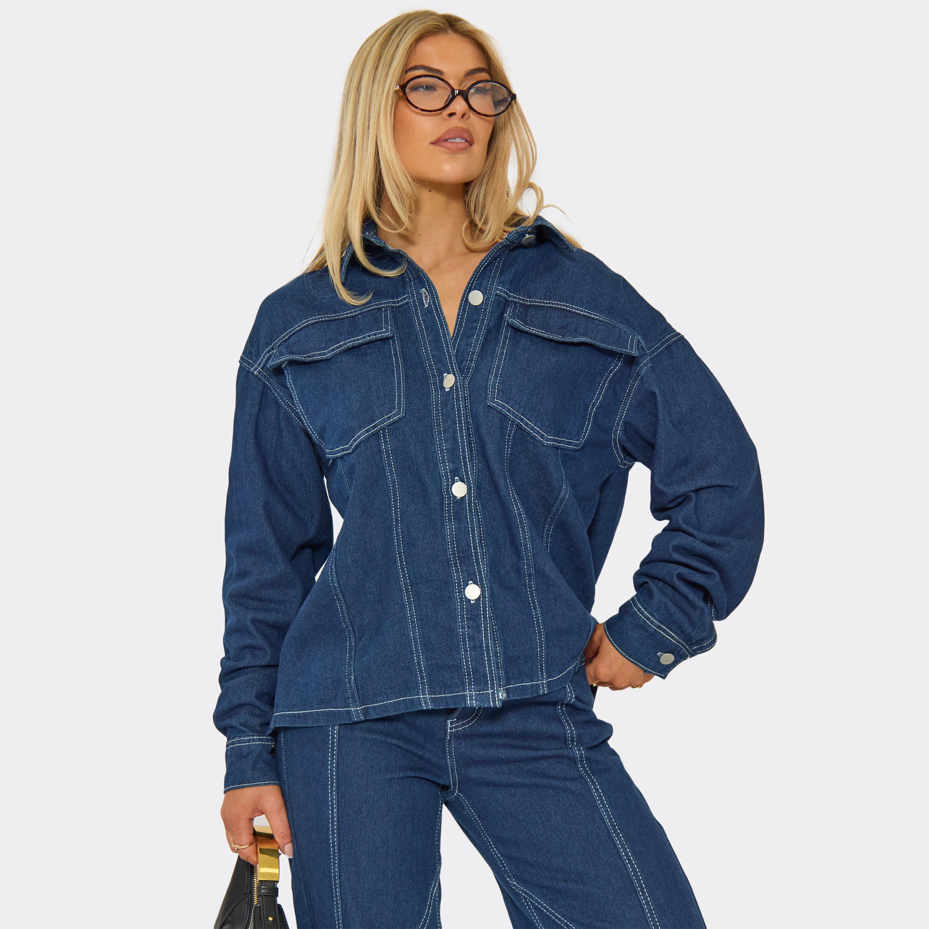 Image of Oversized Seam Detail Shirt In Indigo Denim, Women's