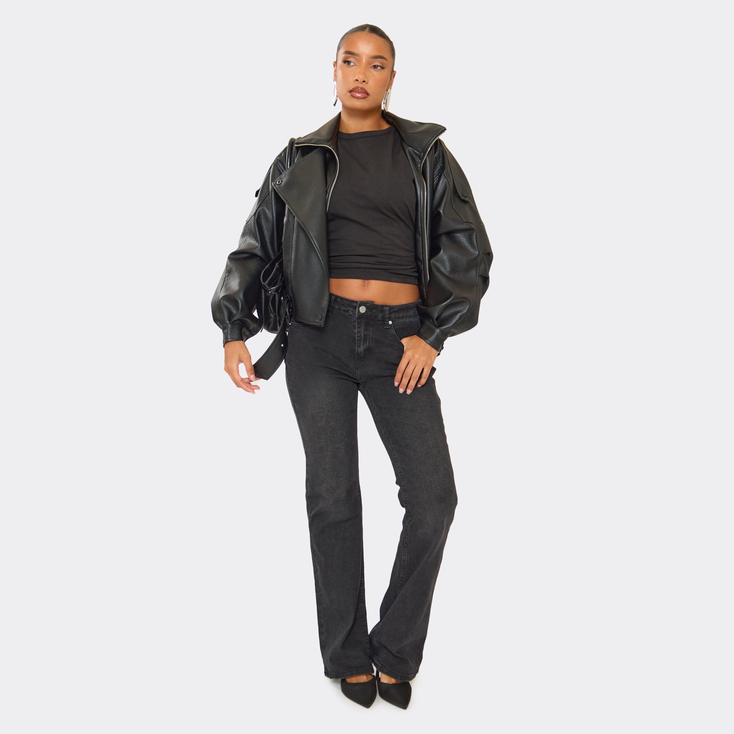 Image of Low Rise Flared Jeans In Black Denim, Women's