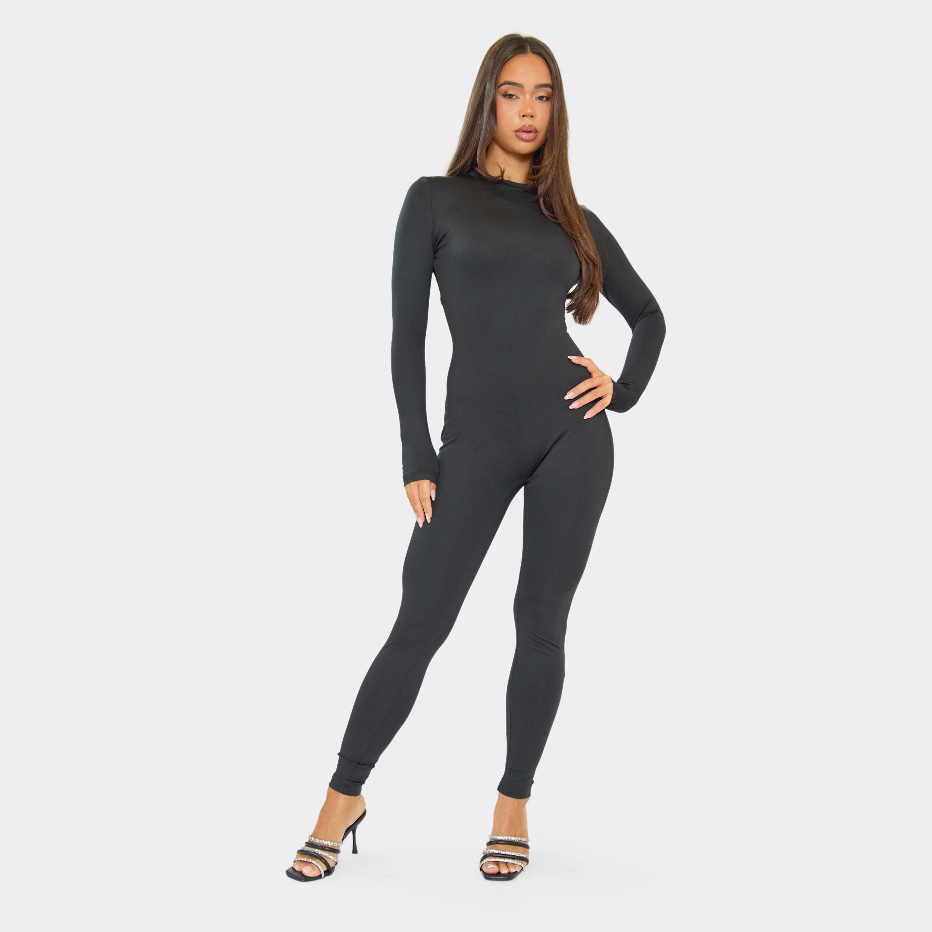 Image of Long Sleeve Sculpt Fitted Jumpsuit In Black, Women's