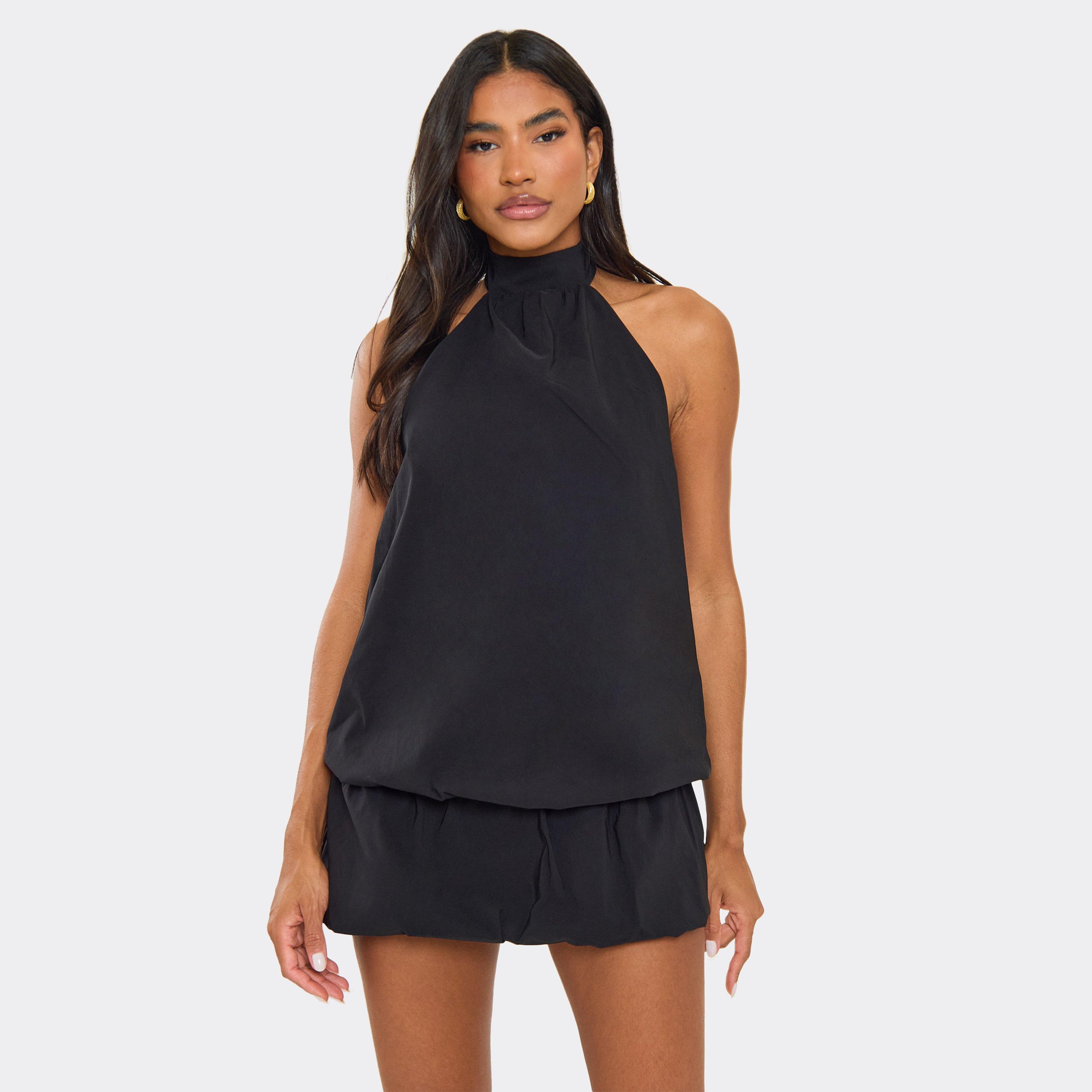 High Neck Sleeveless Puffball Mini Dress In Black, Women’s