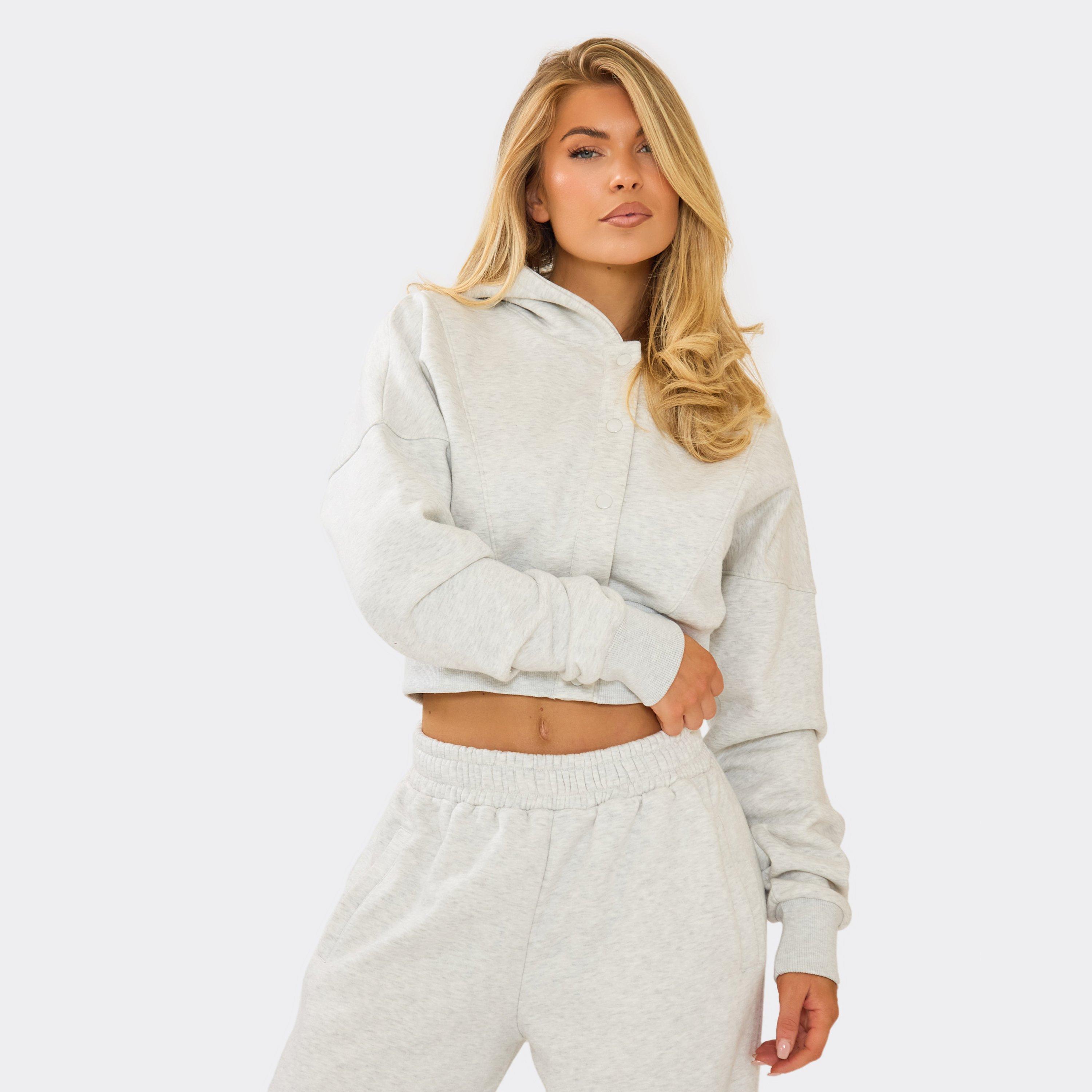 Image of Popper Detail Sweatshirt In Light Grey Marl, Women's