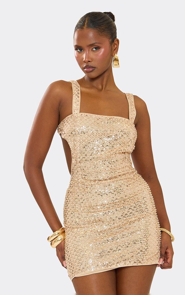 gold square neck dress Yellow Beaded Lace Satin Prom Dresses Long Sleeve V-Neck Formal Dress 24515 Yellow / US14 main image 0