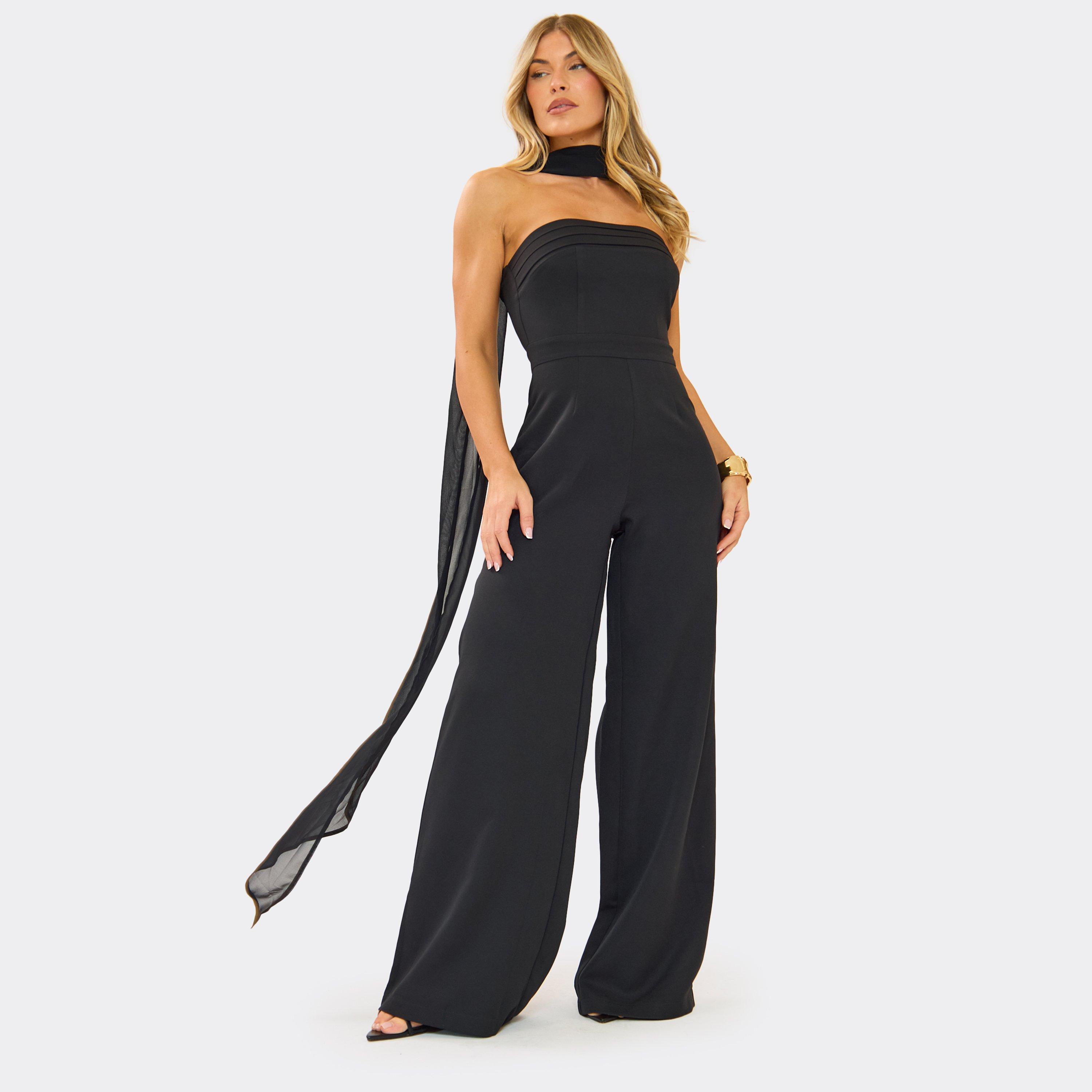 Image of Scarf Detail Bandeau Tailored Jumpsuit In Black, Women's