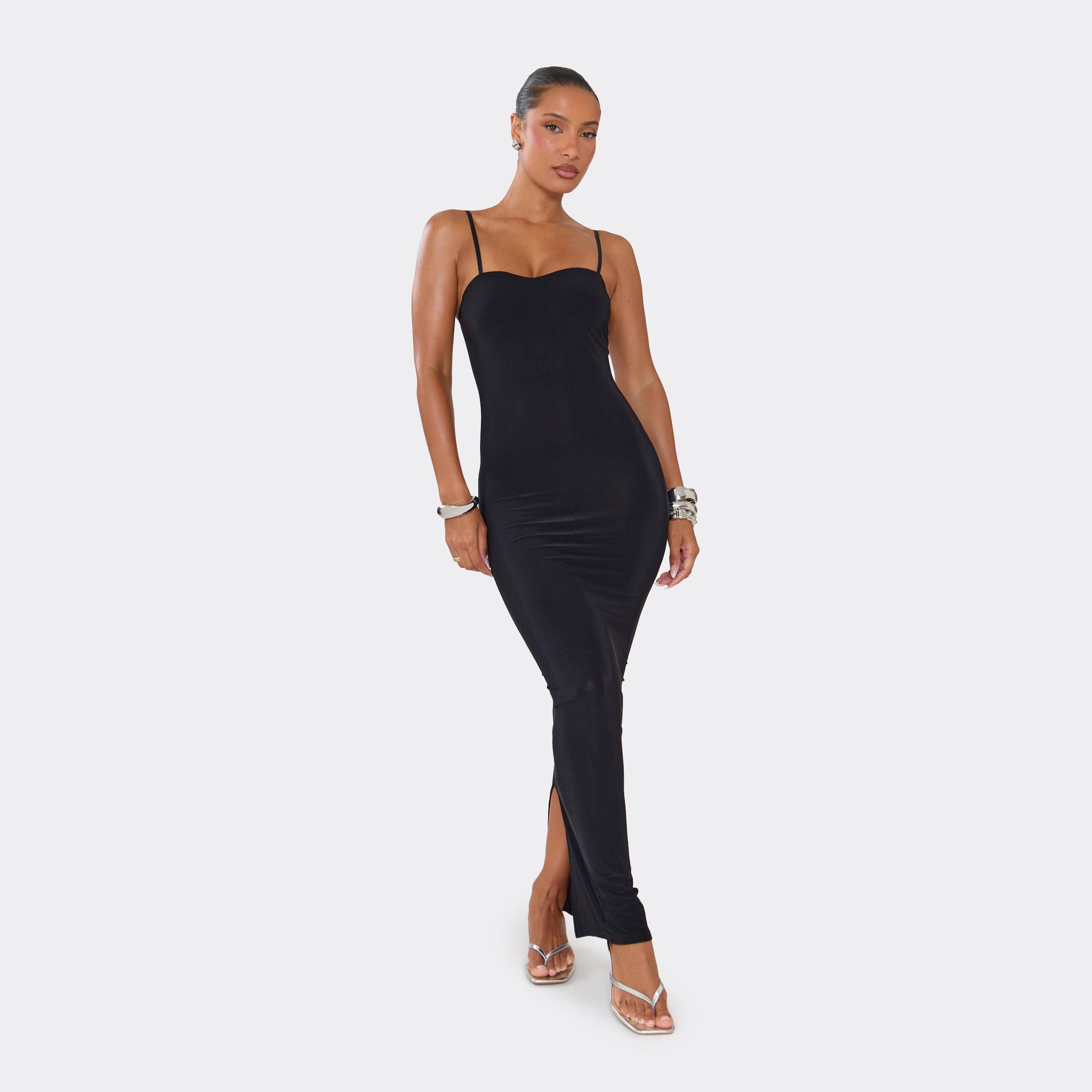 Strappy Sculpt Bust Detail Maxi Dress In Black, Women's Size UK 14