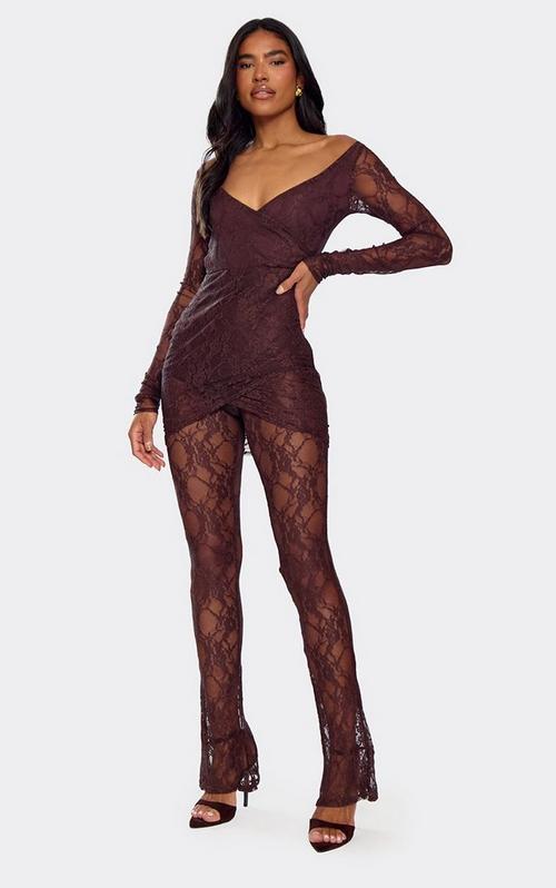 Bandeau Fitted Jumpsuit With Bolero Sleeves In Black Lace | EGO US