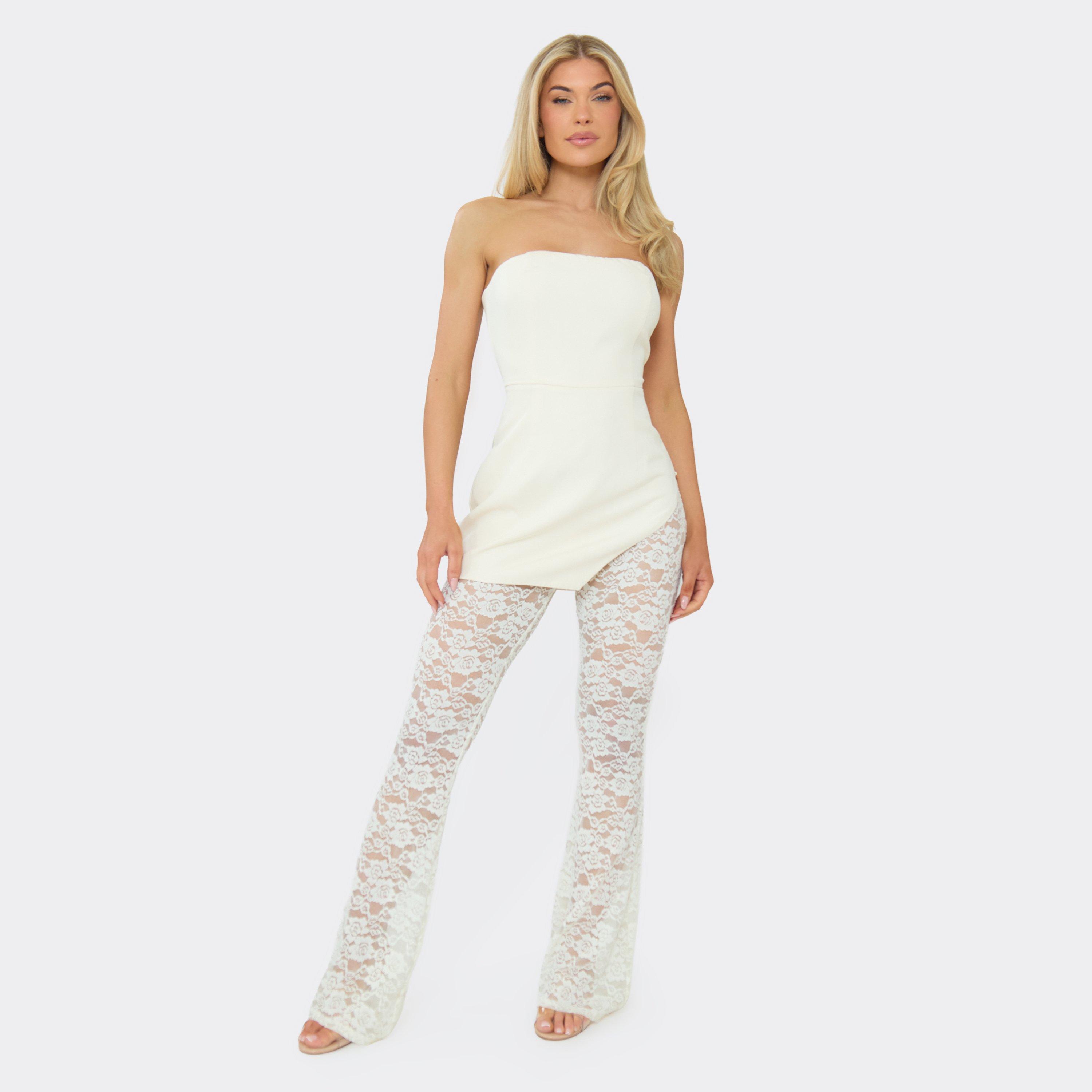 Bandeau Tailored Jumpsuit In Cream Lace, Women's Size UK 10