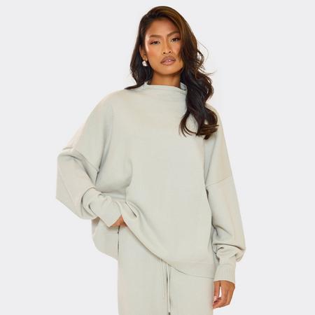 High Neck Oversized Batwing Jumper In Grey Marl Knit, Women's Size US