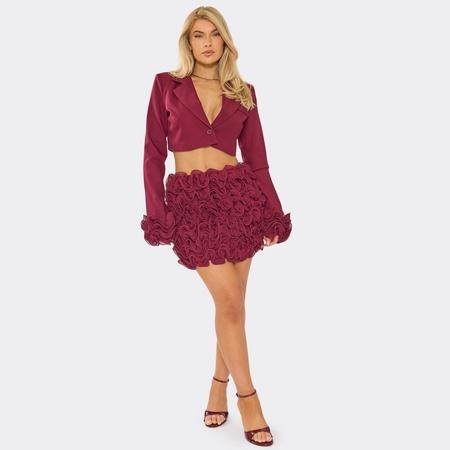Mid Waist Textured Detail Mini Skirt In Burgundy, Women's Size US