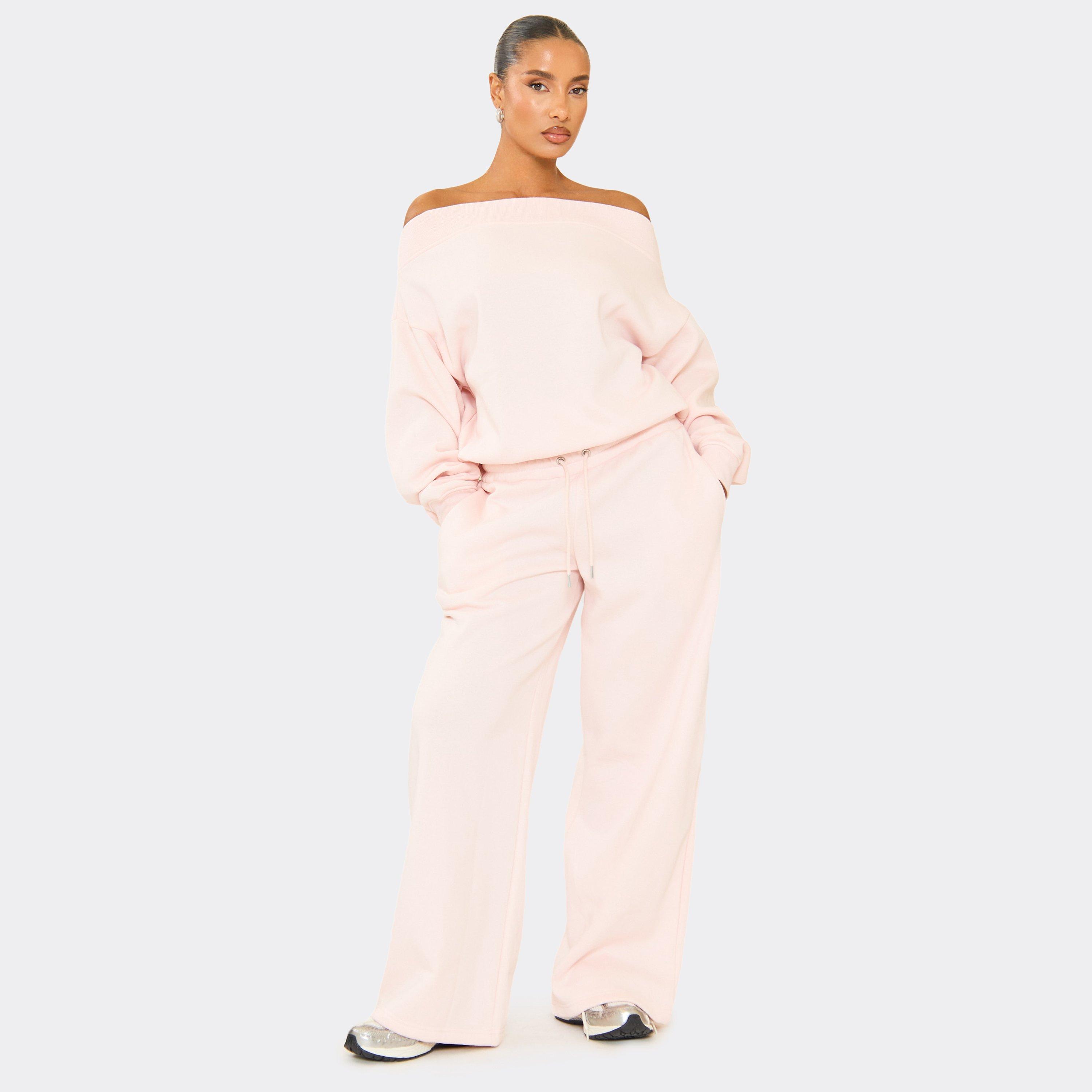 Drawstring Waist Oversized Wide Leg Joggers In Baby Pink, Women's Size UK 6