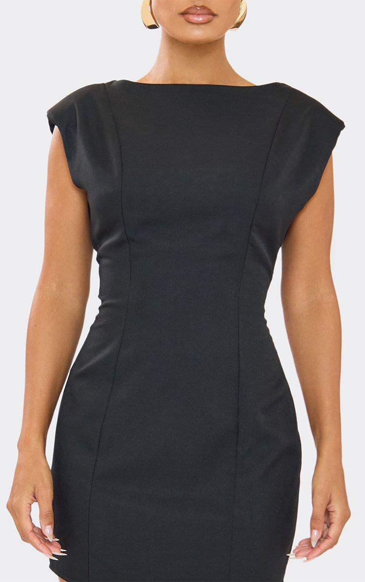 Cap Sleeve Pleat Detail Tailored Mini Dress In Black, Women's Size US 4 - EGO