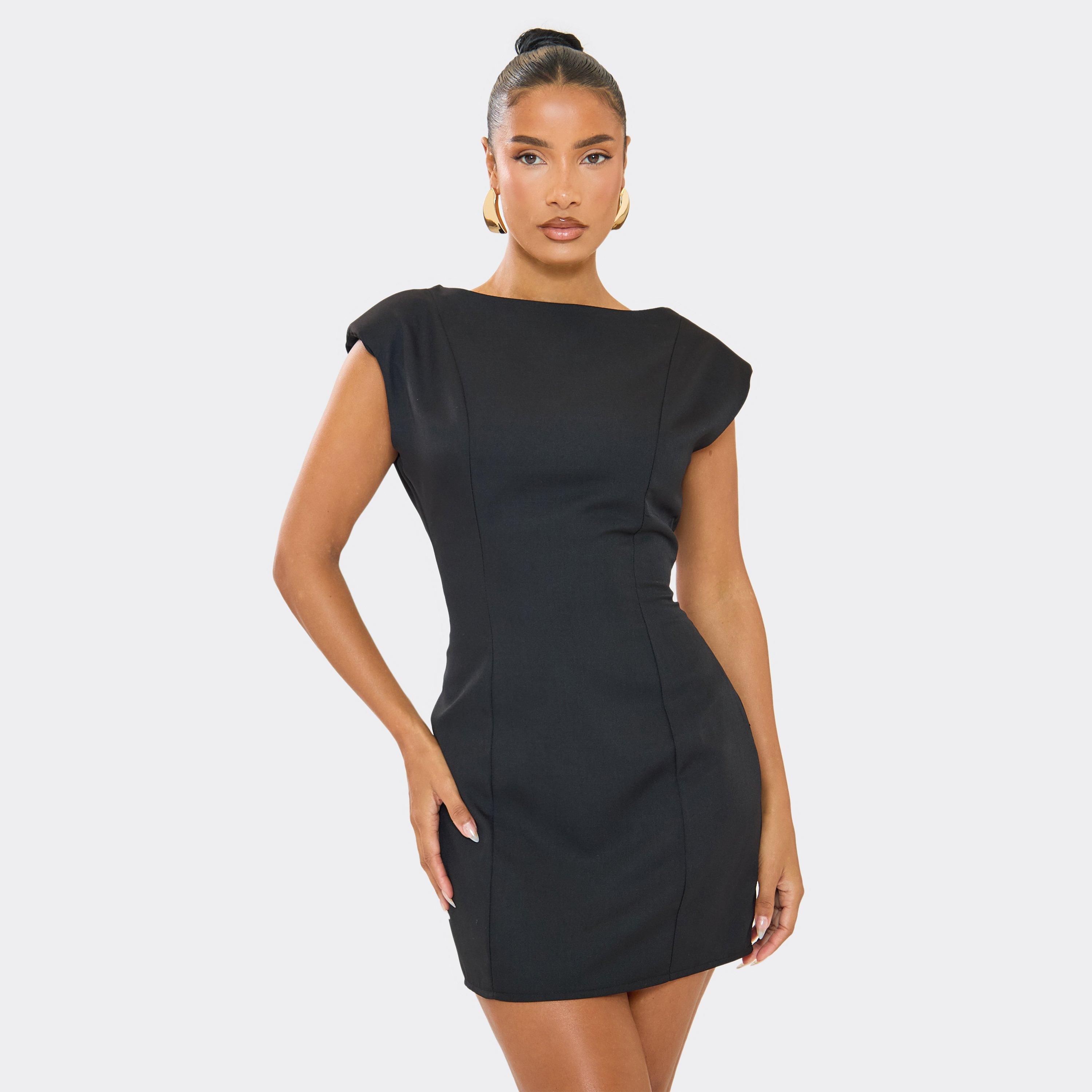 Cap Sleeve Pleat Detail Tailored Mini Dress In Black, Women’s