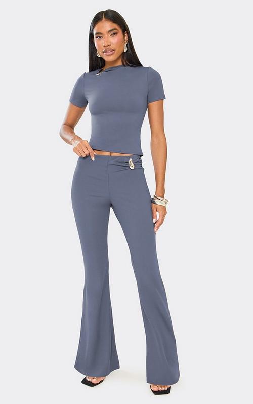 Fold Over Waistband Detail Flared Trousers In Grey | EGO CA | EGO