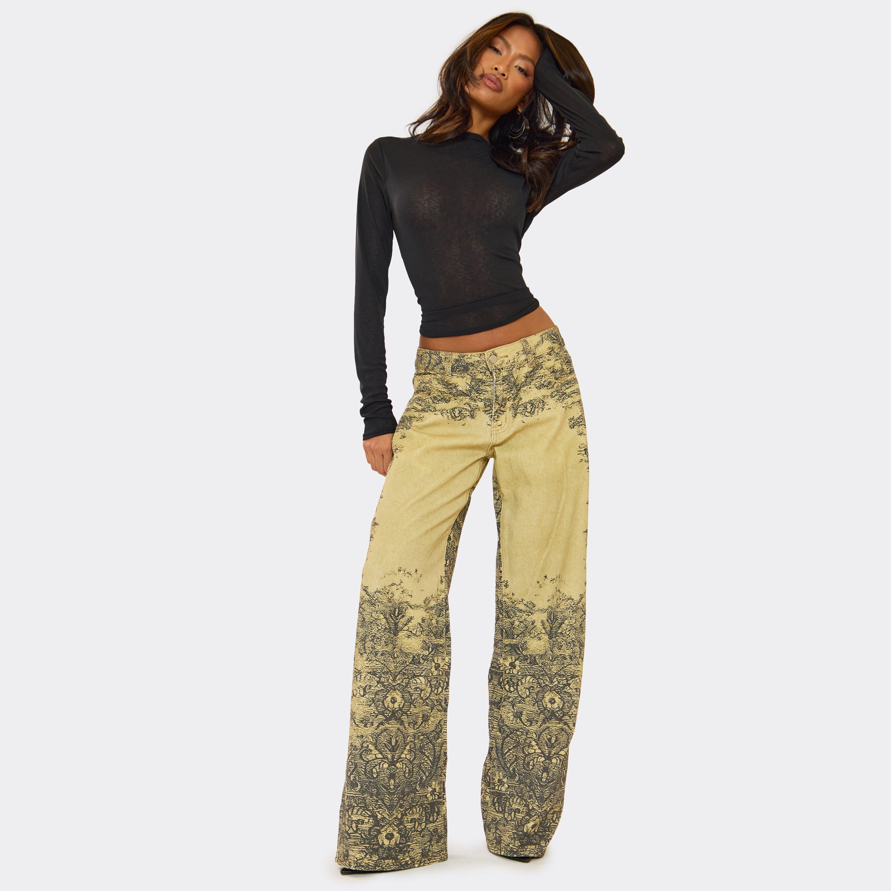 Image of Low Rise Wide Leg Jeans In Washed Printed Stone, Women's