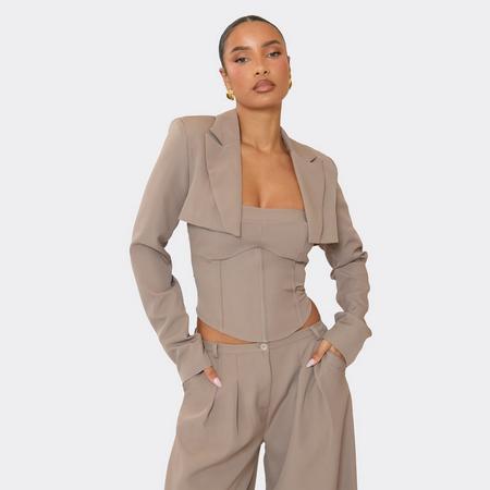 Long Sleeve Tailored Cropped Blazer In Taupe, Women's Size US