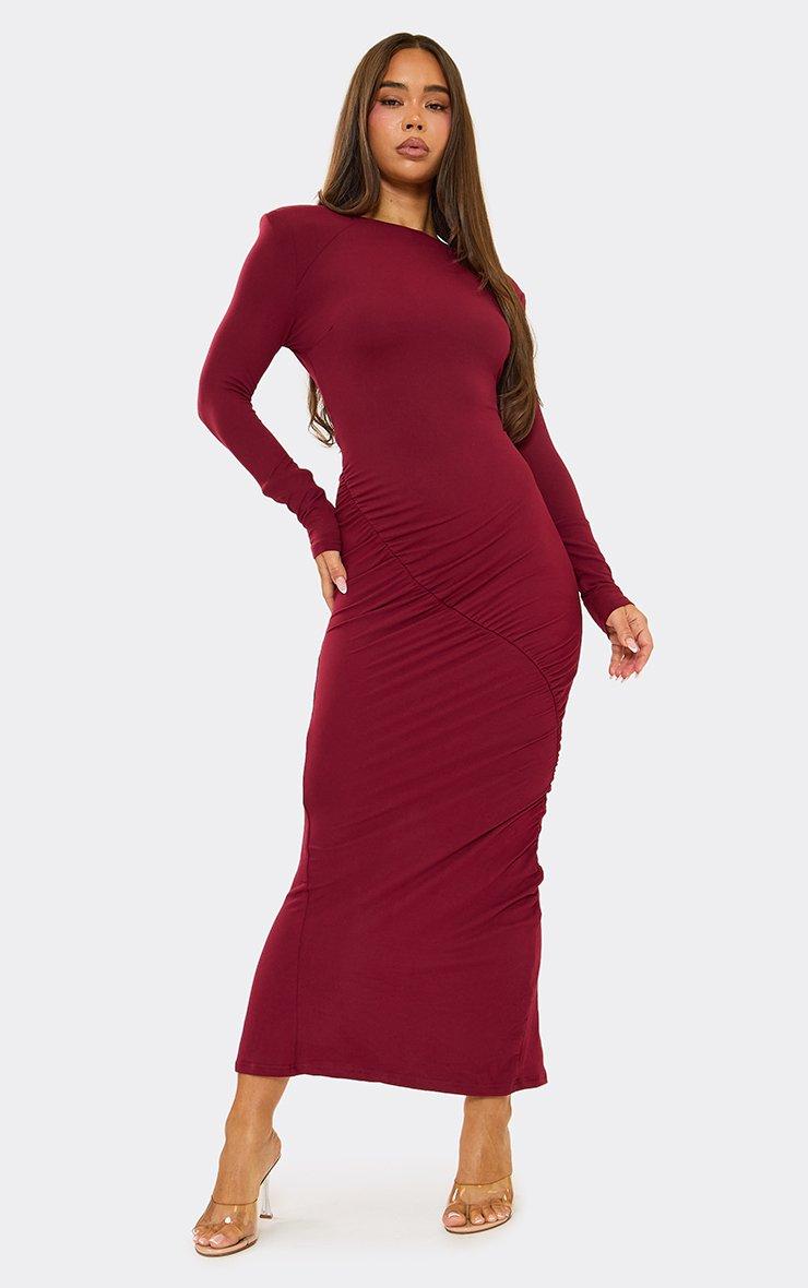 long sleeve burgundy maxi dress Backless while a centre cut Melody Ultra Maxi Dress in