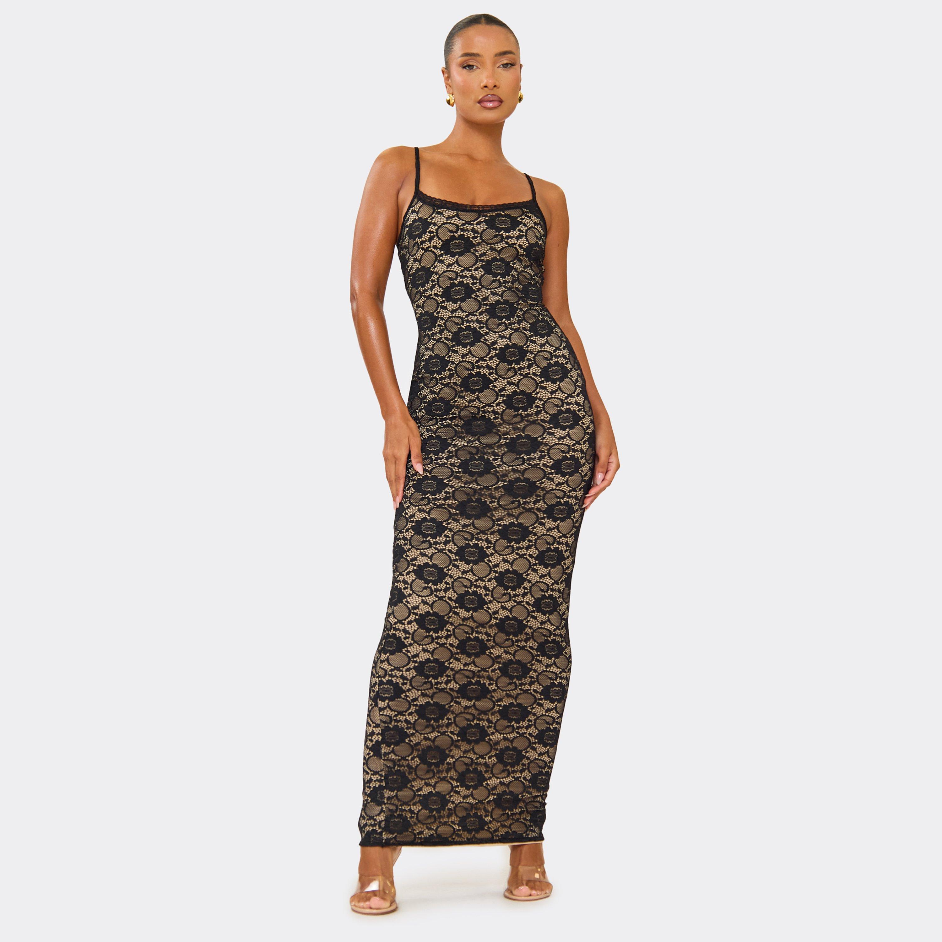 Strappy Scoop Neck Maxi Dress In Black Lace, Women’s