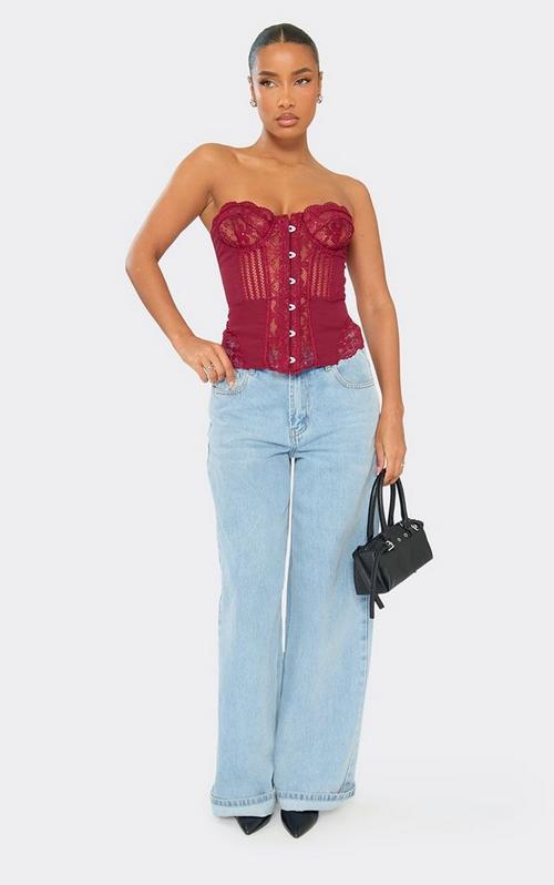 Bandeau Stretch Corset Top In Burgundy Lace | EGO US | EGO