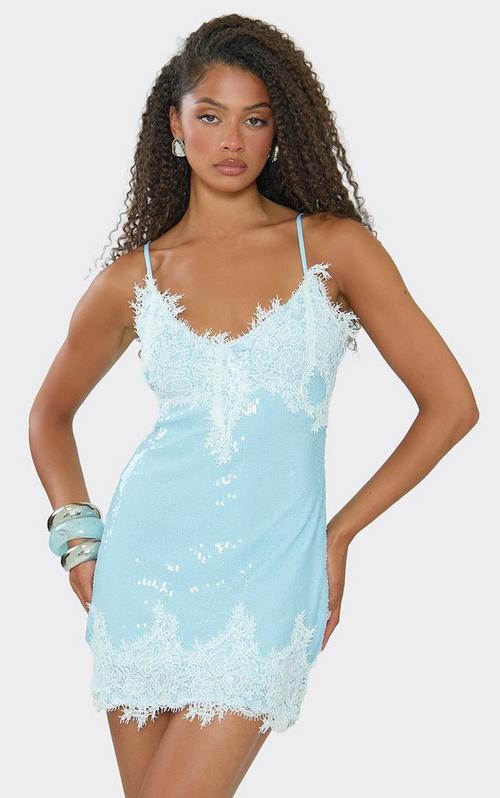 Plunge Contrast Lace Asymmetric Frilly Hem Mini Dress In Pink