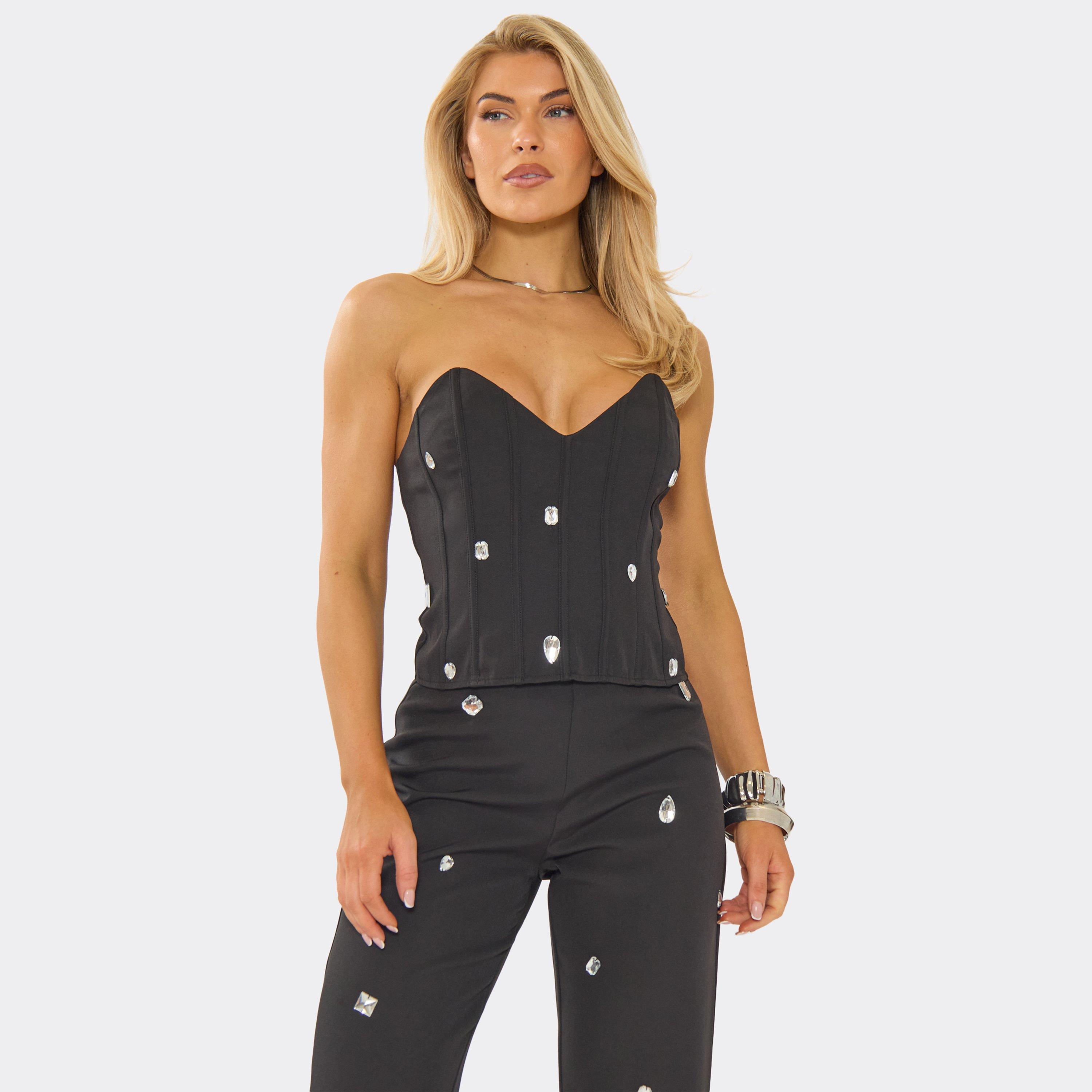 Bandeau Embellished Corset In Black, Women's Size UK 8