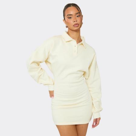 Button Down Collar Detail Jumper Dress In Cream, Women's Size US