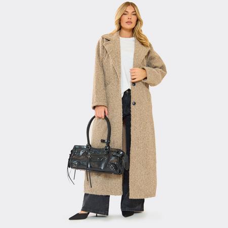 Belted Detail Longline Tailored Coat In Light Brown Wool, Women's Size US