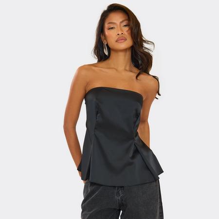 Bandeau Longline Top In Black Satin, Women's Size US