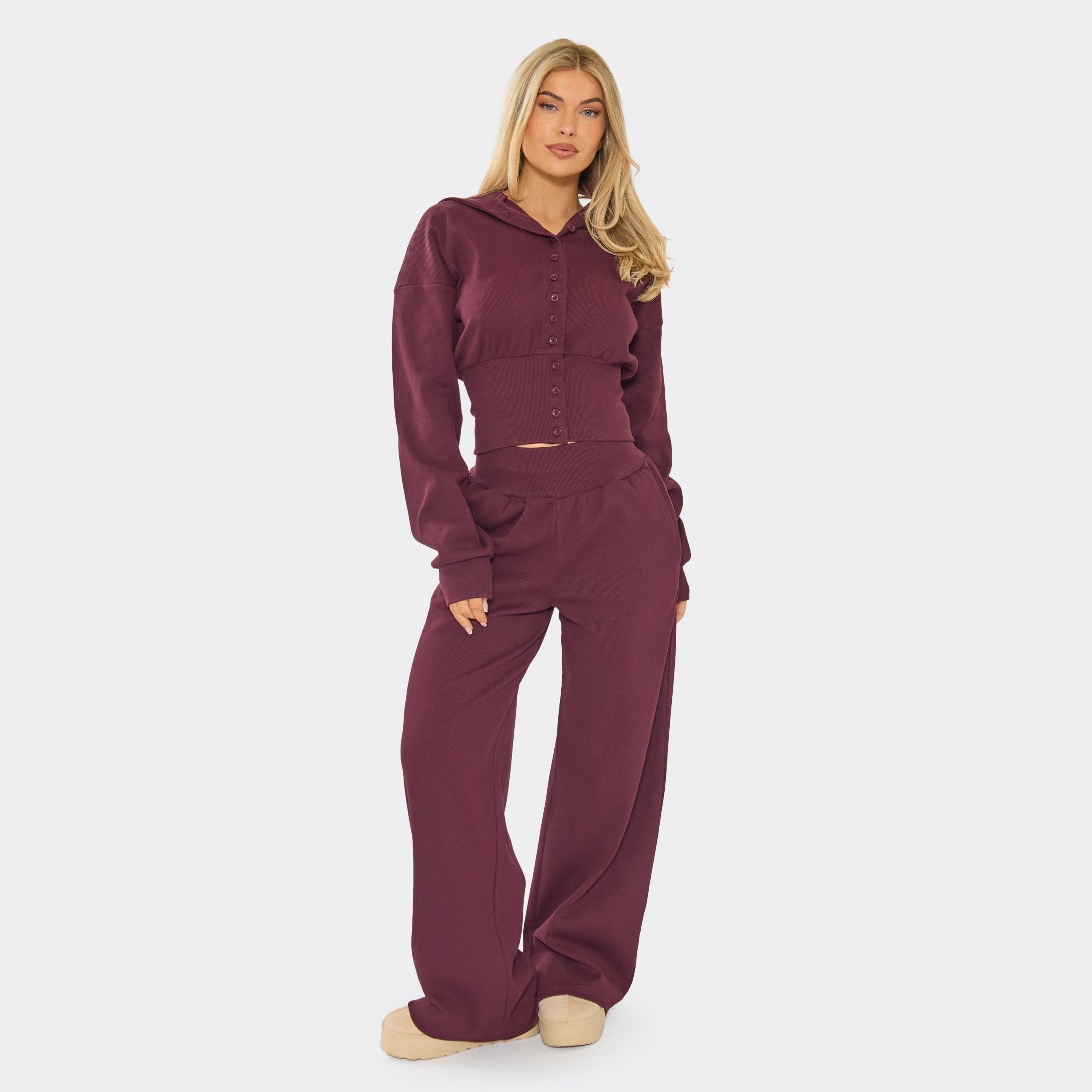 Low Rise Wide Leg Joggers In Plum Ribbed, Women’s