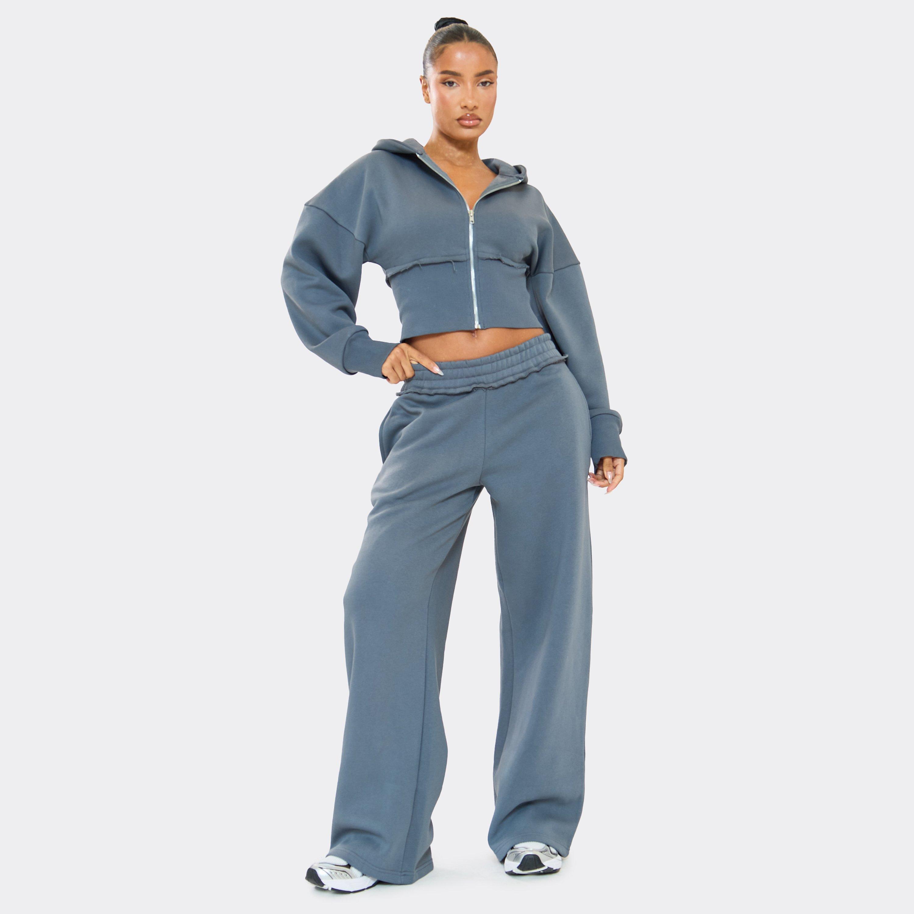 Low Rise Distressed Detail Wide Leg Joggers In Blue, Women’s