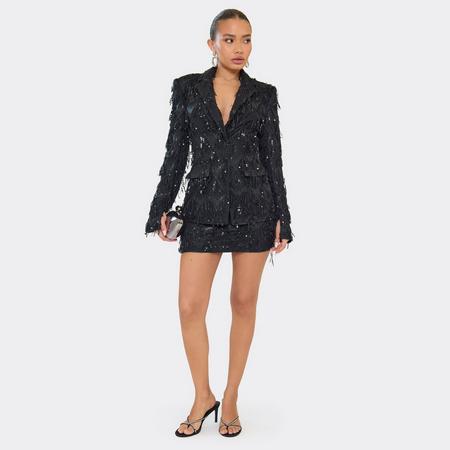 Mid Waist Tassel Sequin Detail Mini Skirt In Black, Women's Size US
