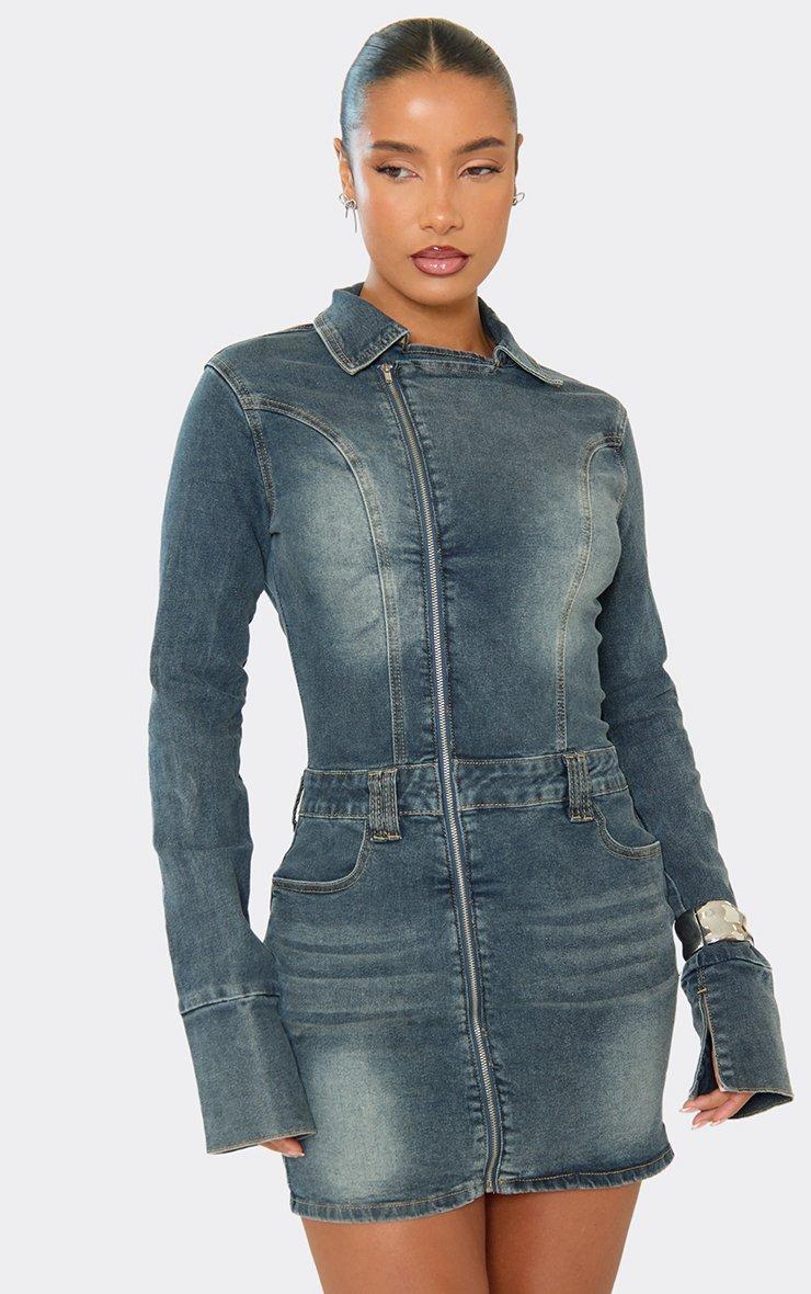 long sleeve denim mini dress M making it perfect for day or night Wrangler Women's Long Sleeve Denim
