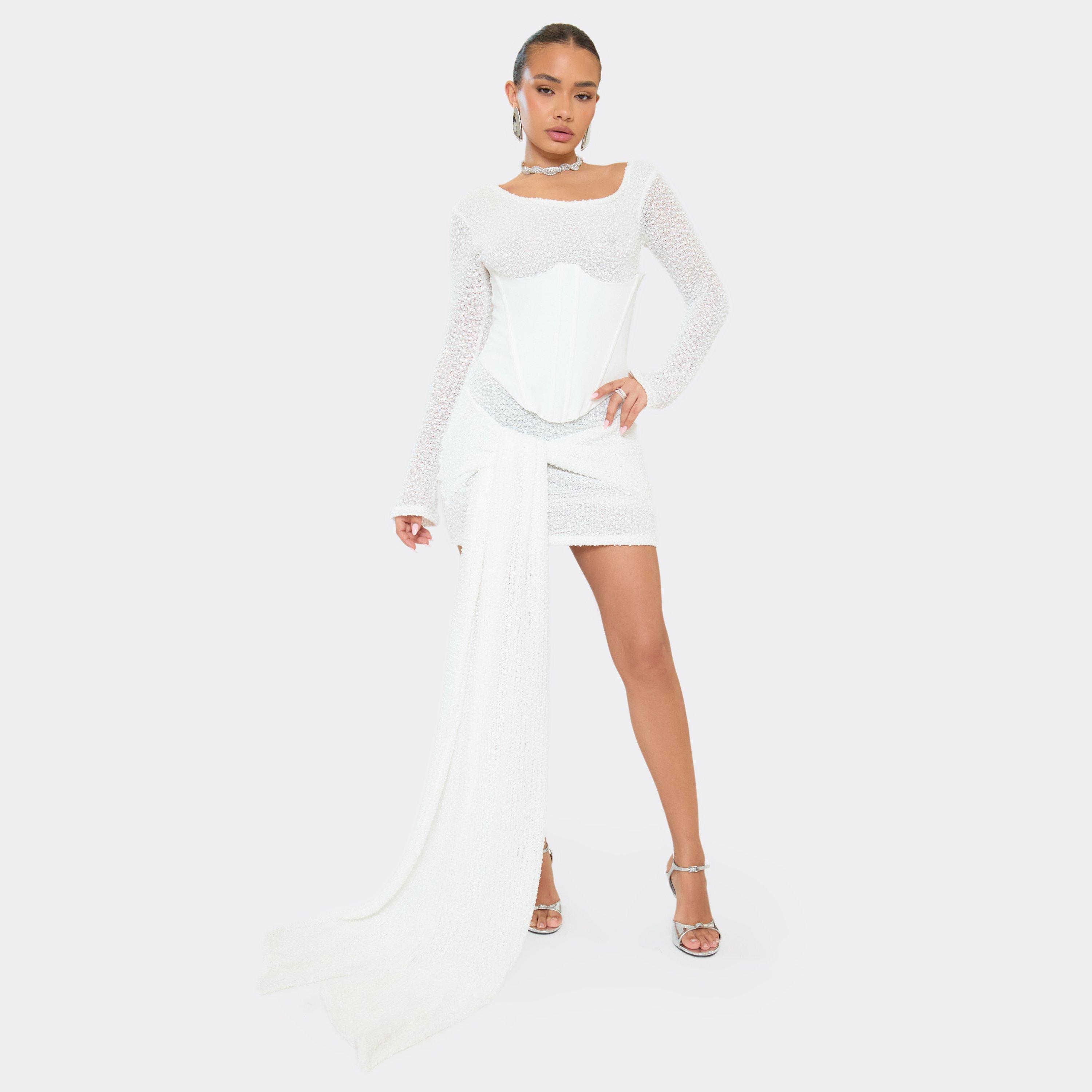 Off The Shoulder Tie Drape Detail Corset Mini Dress In White, Women’s