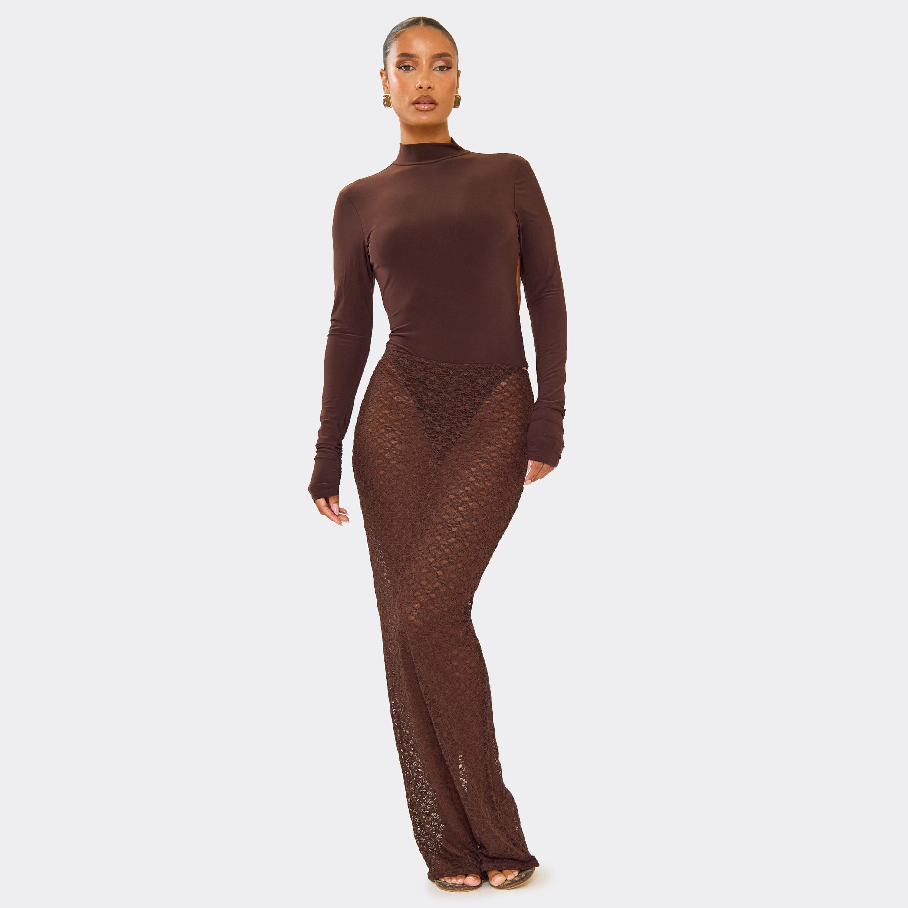 Low Waist Lace Maxi Skirt In Chocolate Brown, Women’s