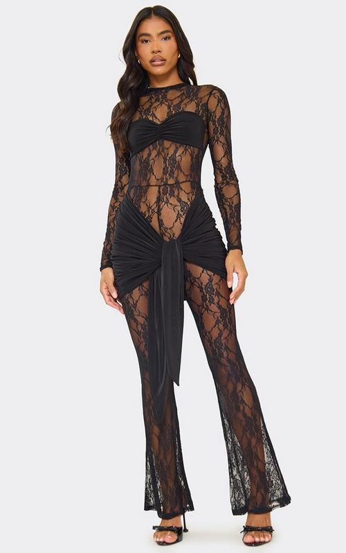 Bandeau Fitted Jumpsuit With Bolero Sleeves In Black Lace | EGO US