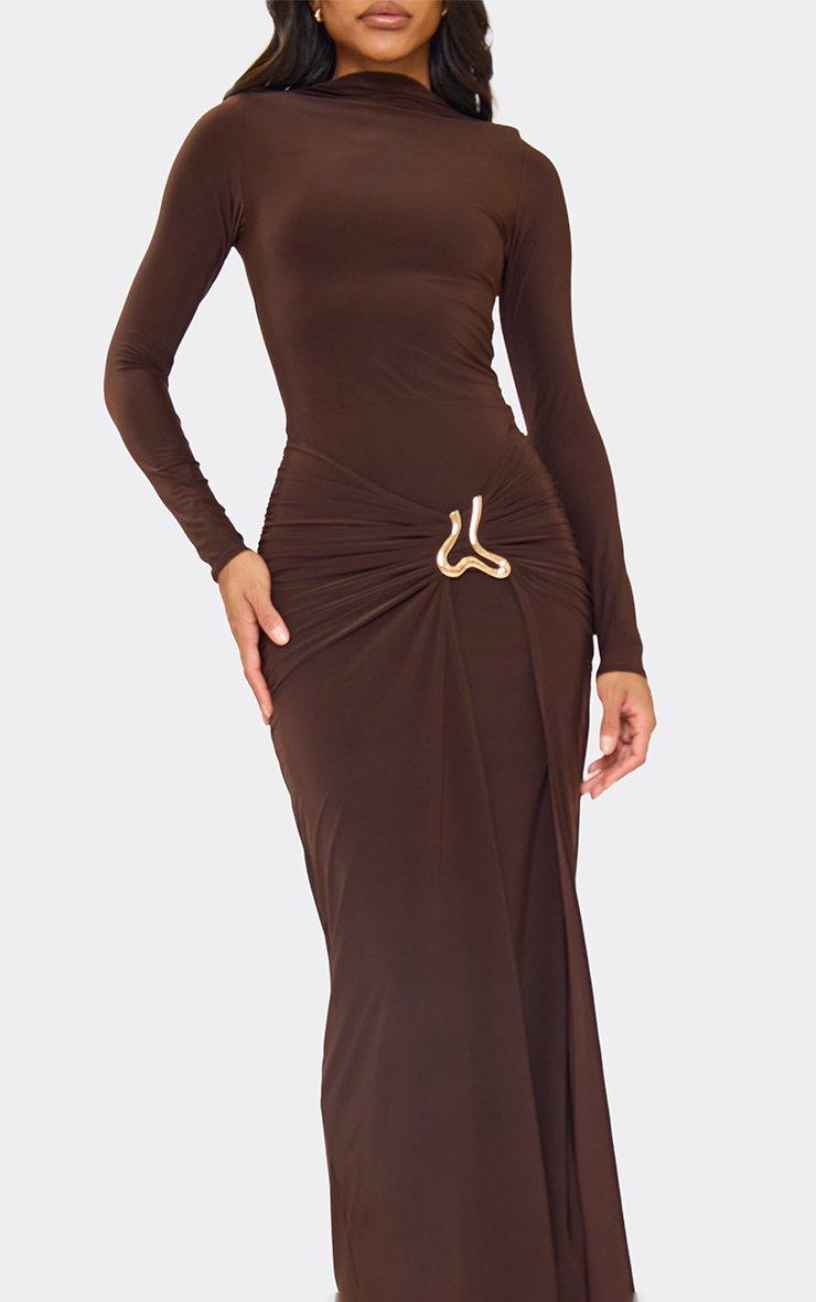 belk brown dress Beaded Long Sleeve Formal Dresses A-Line Prom Dress 21625 – vigocouture main image 1