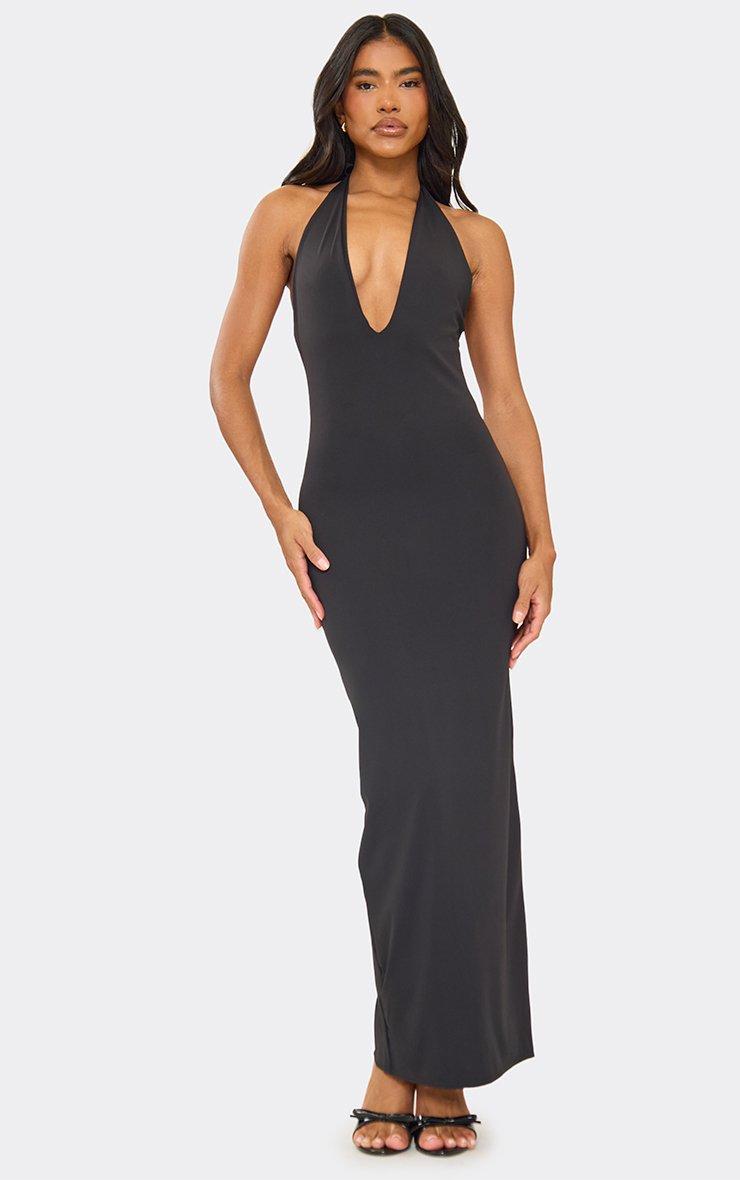 halter neck plunge dress Black Halterneck Maxi Unleash your inner fashionista with the Mirella Plunge Halter Neck Maxi Dress Mocha PrettyLittleThing Shape Burnt Orange