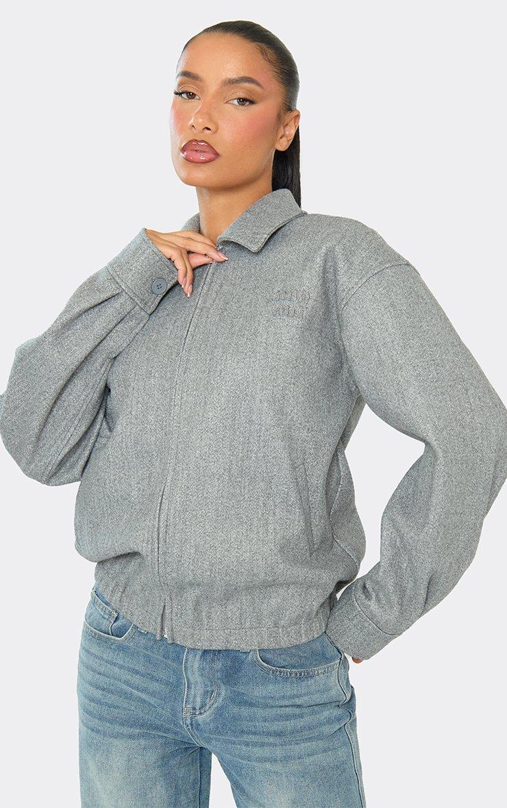 digne collarless jacket coat グレー ZinkaGZ Coat in dark grey melange color