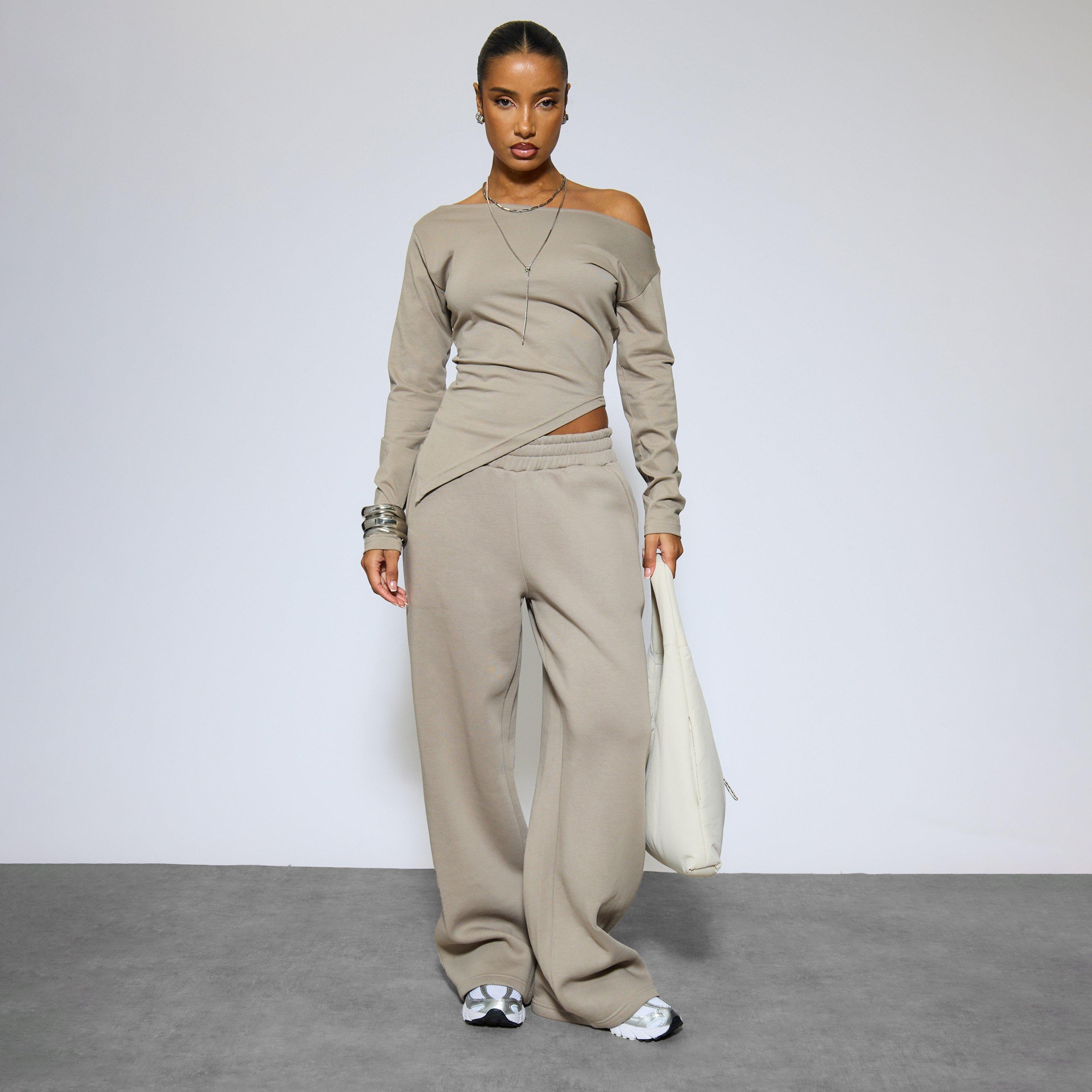 Low Rise Wide Leg Joggers In Taupe, Women’s