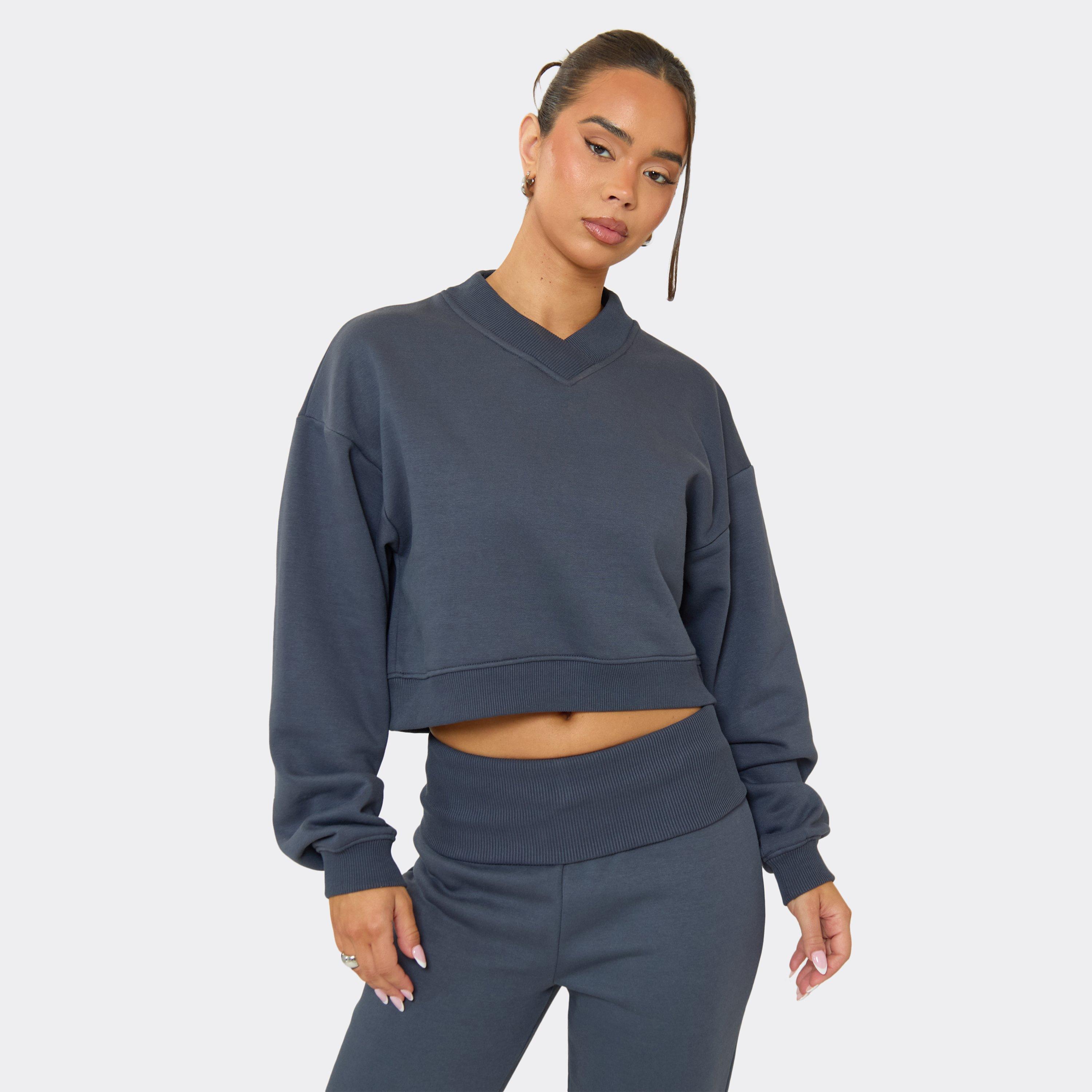 Image of V Neck Boxy Sweatshirt In Midnight Blue, Women's