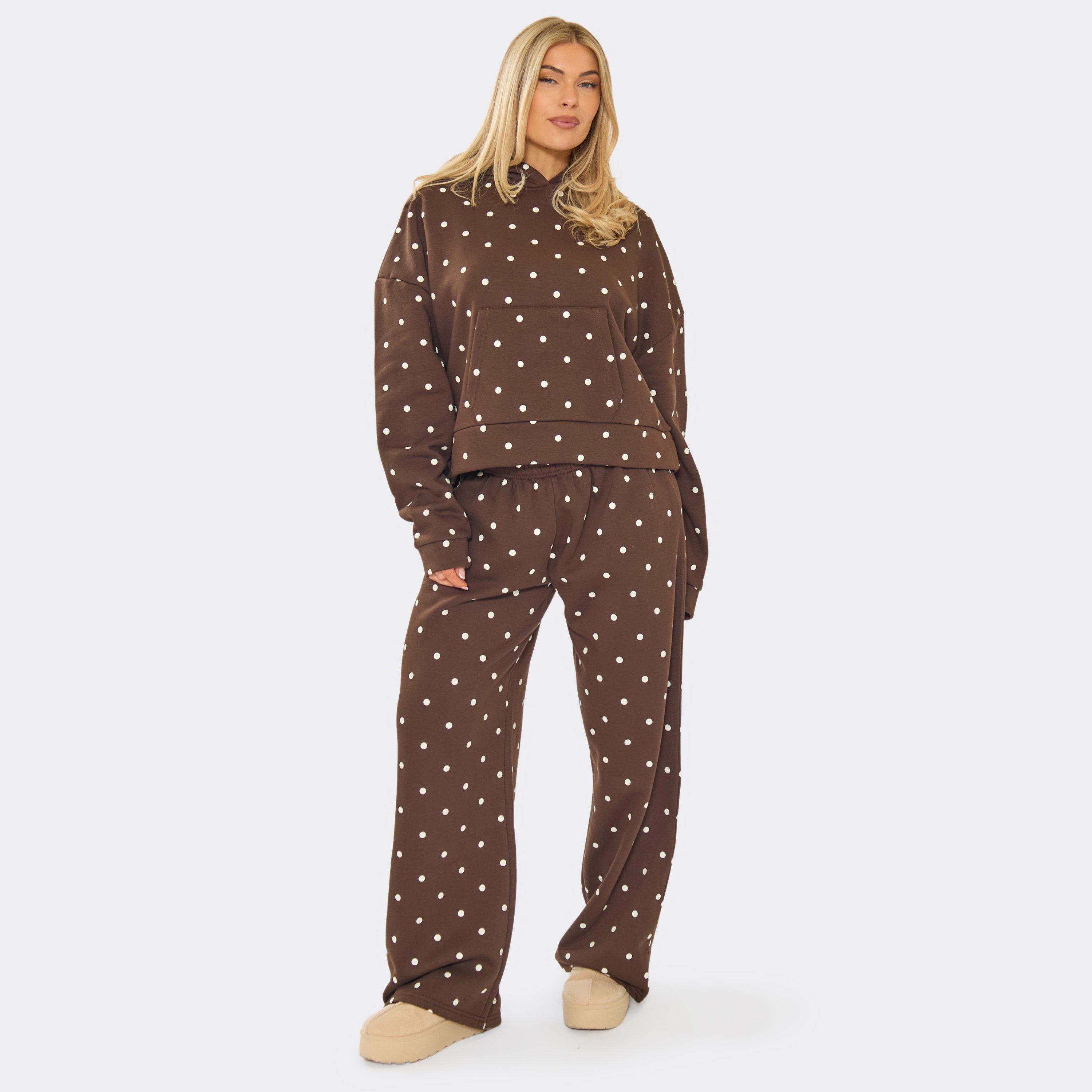 Wide Leg Joggers In Brown Polka Dot, Women’s