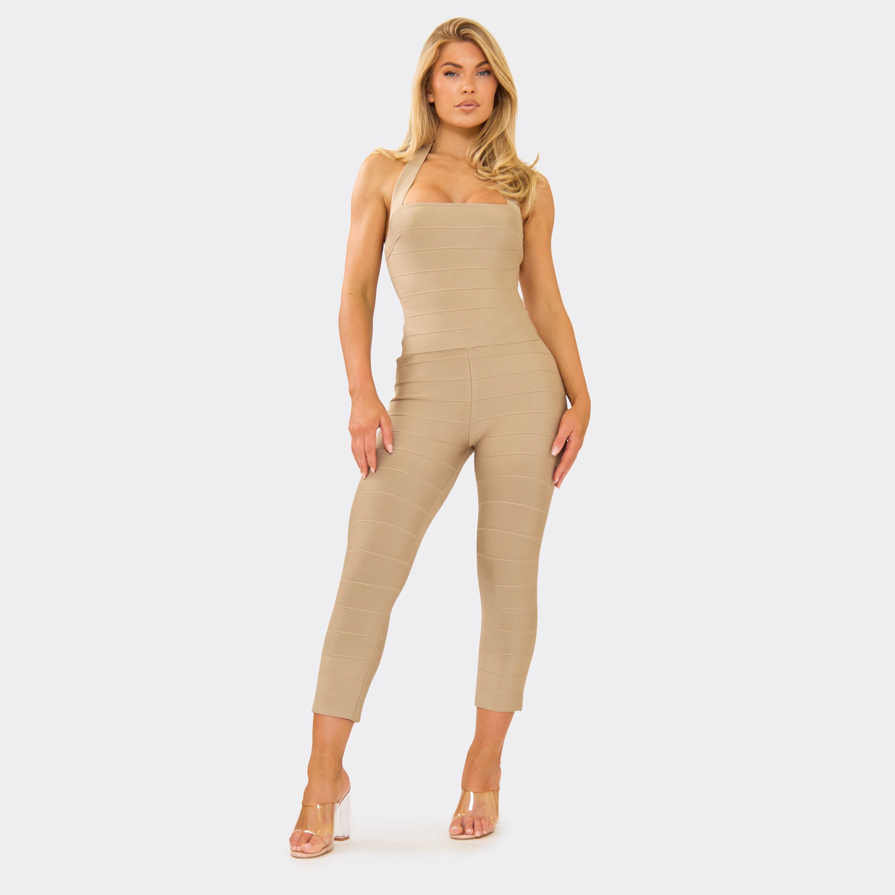 High Waist Capri Leggings In Stone Bandage, Women's Size UK 10